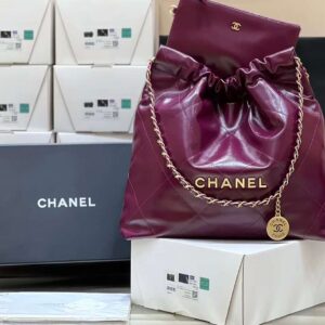 CHANEL 22 Large Handbag Shiny Calfskin Gold AS3262 Light Pink
