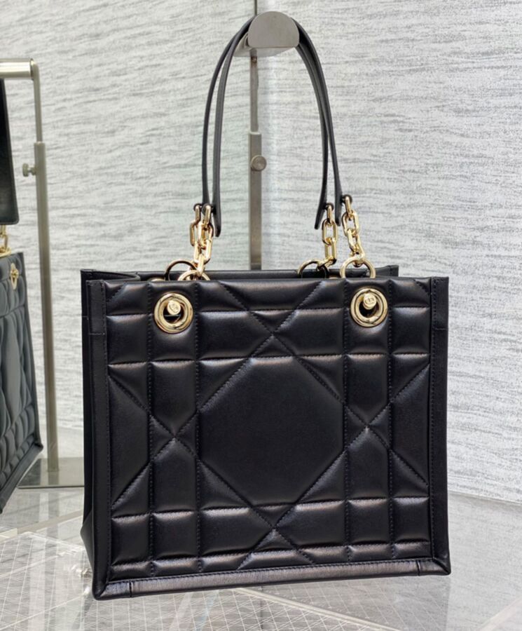 Medium Dior Essential Tote Bag Black Archicannage Calfskin