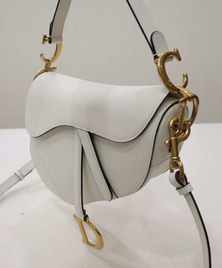 Christian Dior Saddle Mini Saddle Bag with Strap, White