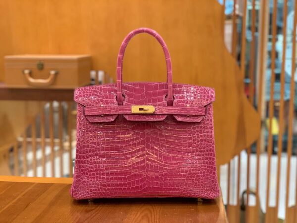 Perfect Hermes Birkin 30cm5J Fuchsia imported Porosus full handmade