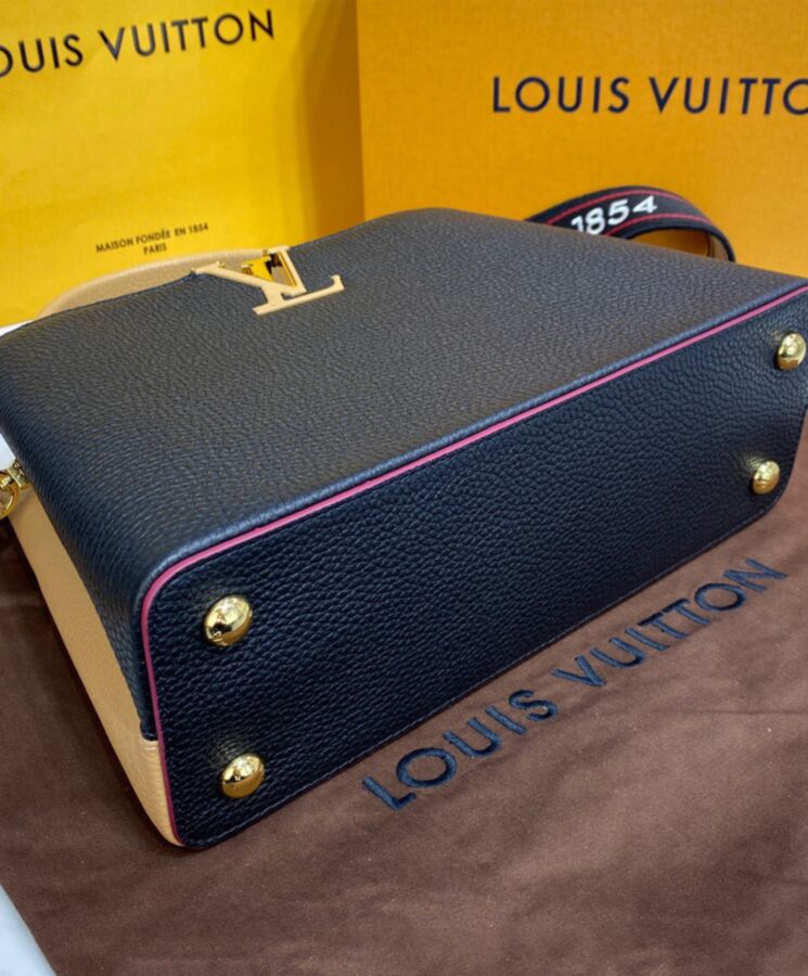 LOUIS VUITTON Calfskin Since 1854 Embroidered Capucines MM Black