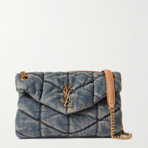 SAINT LAURENT Loulou Puffer small suede-trimmed quilted denim shoulder bag