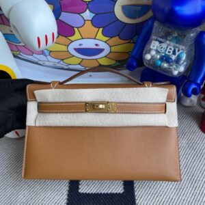 Hermes kelly pochette Epsom ck37 Golden Gold Hardware 22cm Full Handmade