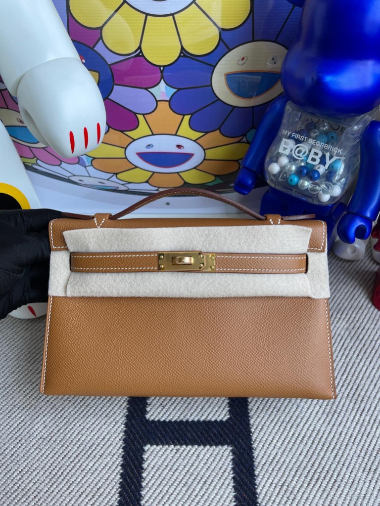 Hermes kelly pochette Epsom ck37 Golden Gold Hardware 22cm Full Handmade