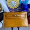 Hermes kelly pochette Alligator shiny 9D Ambre Gold Hardware 22cm Full Handmade