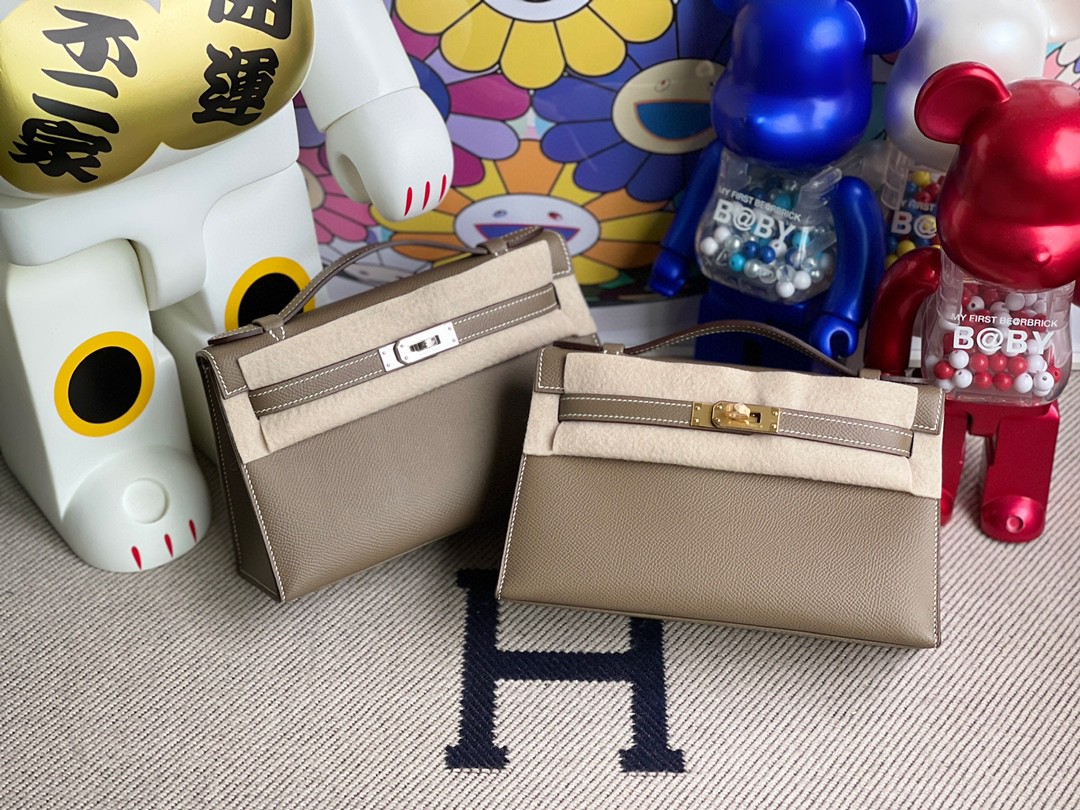 Hermes kelly pochette Epsom ck18 Etoupe Gold Hardware 22cm Full  HandmadeAuthentic quality - lushenticbags