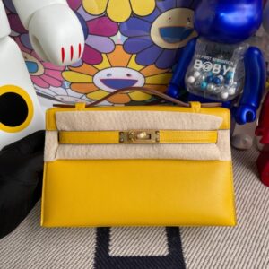 Hermes kelly pochette Swift 9D Ambre Gold Hardware 22cm Full Handmade