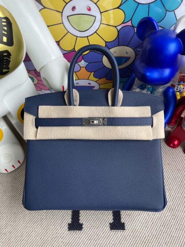 Hermes Birkin 25cm togo gem blue Silver Hardware Full Handmade