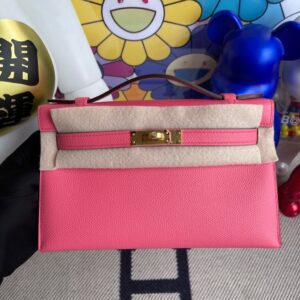 Hermes kelly pochette Epsom 8W rose azalee Gold Hardware 22cm Full Handmade