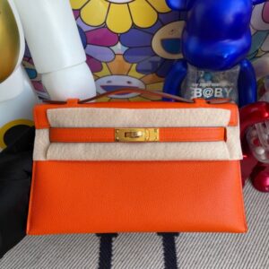 Hermes kelly pochette Epsom Bright orange Gold Hardware 22cm Full Handmade