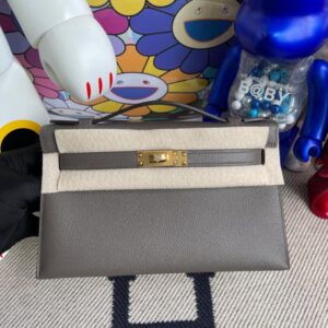 Hermes kelly pochette Epsom 8F etain Gold Hardware 22cm Full Handmade