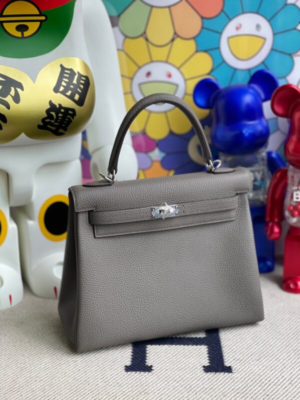 Hermes Kelly 25cm togo 8F Etain Silver Hardware Full Handmade