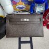 Hermes kelly pochette chevre dark chocolate Silver Hardware 22cm Full Handmade