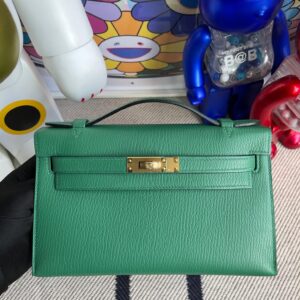 Hermes kelly pochette Chevre U4 vert verigo Gold Hardware 22cm Full Handmade