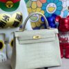 Hermes Kelly 28cm Alligator matt 8L Craie Boton Gold Hardware Full Handmade