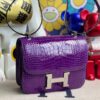 Hermes Constance Alligator shiny Dark purple Silver Hardware 24cm Full Handmade