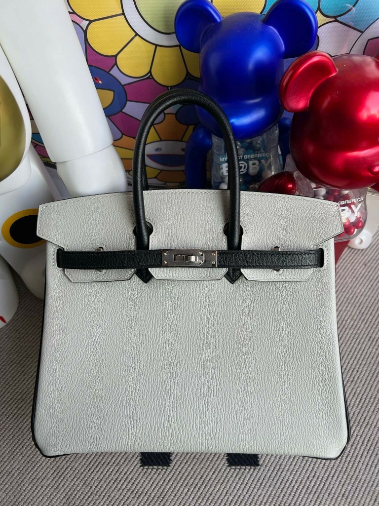 Hermes Birkin Chevre ck89 Black & Yellow Silver Hardware 25cm Full Handmade  - lushenticbags