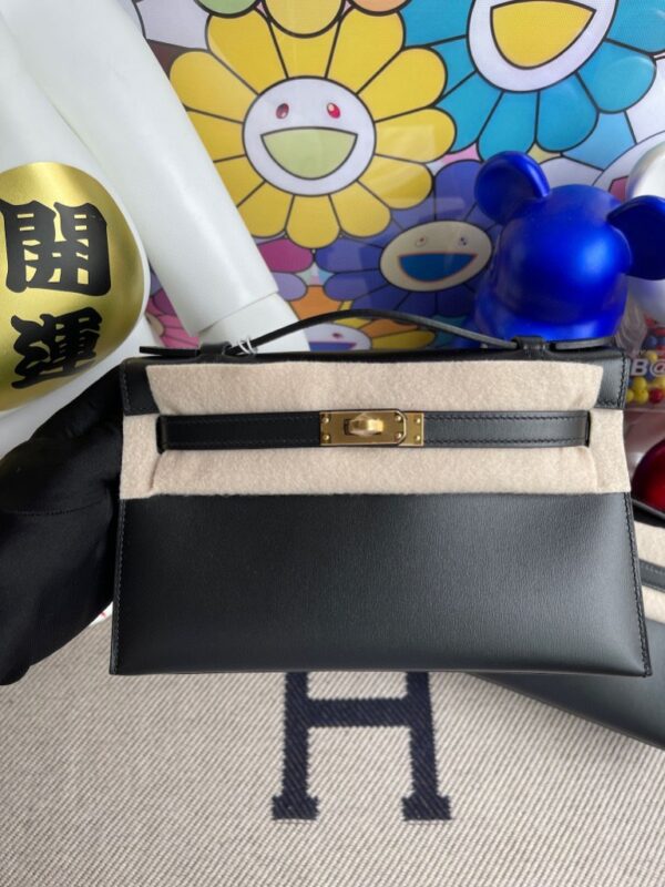 Hermes Mini kelly pochette Boxcalf Noir Gold Hardware 22cm Full Handmade