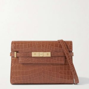 SAINT LAURENT Manhattan embellished croc-effect leather shoulder bag