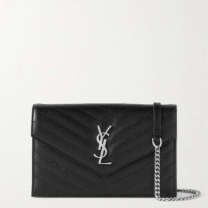 SAINT LAURENT Monogramme quilted textured-leather pouch