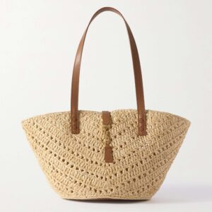 SAINT LAURENT Panier leather-trimmed raffia tote