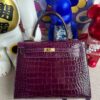 Hermes Kelly Alligator shiny Dark purple Gold Hardware 25cm Full Handmade