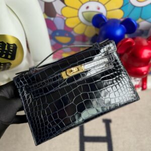 Hermes Mini pochette Alligator shiny 7K Blue Sapphire Gold Hardware 22cm Full Handmade