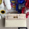 Hermes Mini pochette Ostrich kk 3C White wool Gold Hardware 22cm Full Handmade