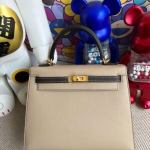 Hermes Kelly Epsom Tea color & Lemon yellow & mallow purple Silver Hardware  PHW 25cm Full Handmade in 2023