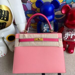 Hermes Kelly Epsom 1Q creamy pink & E5 candy pink Gold Hardware 25cm Full Handmade