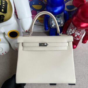 Hermes Kelly swift creamy white & cuckoo red Silver Hardware 25cm Full Handmade