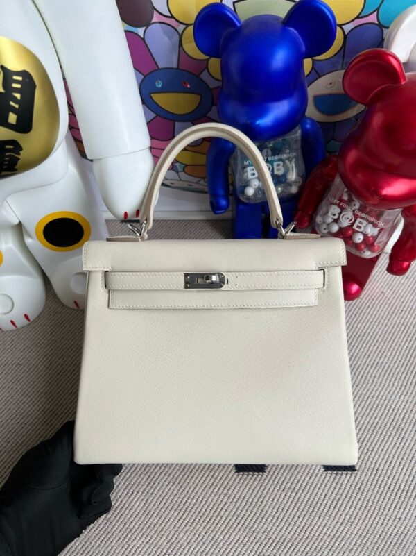 Hermes Kelly swift creamy white & cuckoo red Silver Hardware 25cm Full Handmade