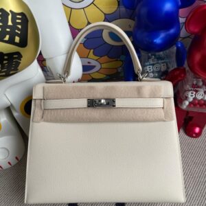 Hermes Kelly Epsom ck10 Craie Silver Hardware 25cm Full Handmade