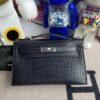 Hermes Mini kelly pochette Alligator matt blue indigo Silver Hardware 22cm Full Handmade