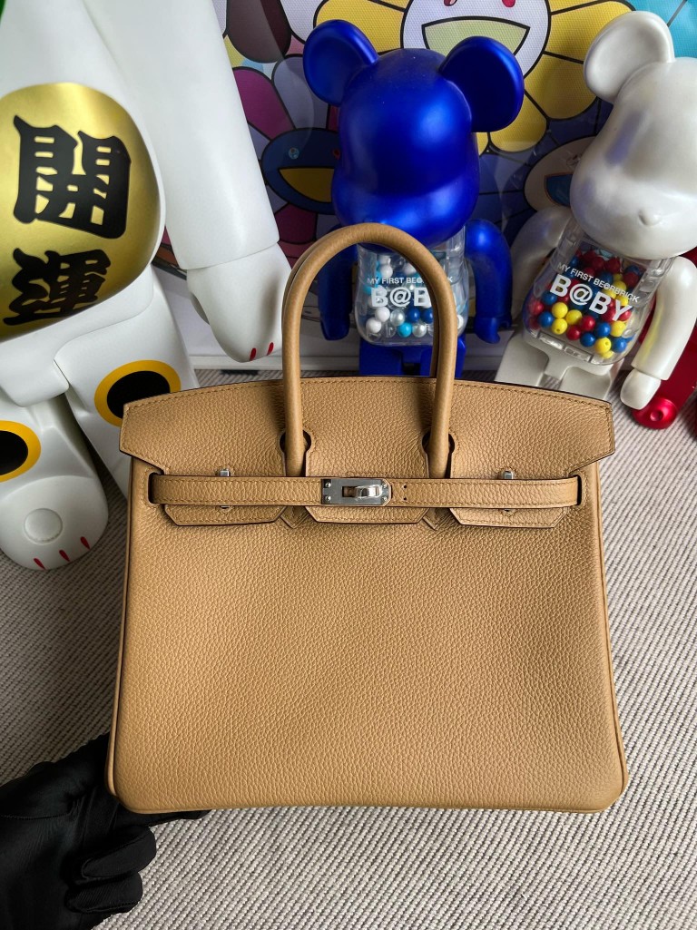 Hermès - Hermès Birkin 25 Togo Leather Handbag-Biscuit Silver Hardward