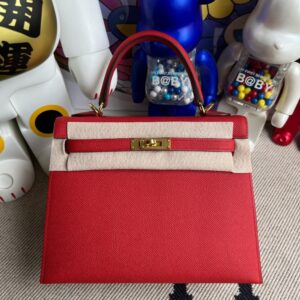 Hermes kelly Epsom Q5 Rouge Red Gold Hardware 25cm Full Handmade