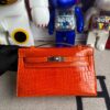 Hermes Mini pochette Alligator shiny orange Silver Hardware 22cm Full Handmade