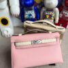 Hermes Mini pochette Swift 3Q Pink & Cream White Silver Hardware 22cm Full Handmade