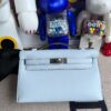Hermes Mini pochette Swift blue fog Silver Hardware 22cm Full Handmade
