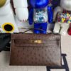 Hermes Mini pochette Ostrich kk Coffee Gold Hardware 22cm Full Handmade