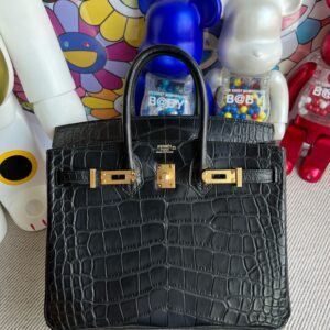Hermes Noir Black Crocodile Silver Birkin 25 Handbag Kelly