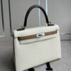 Hermes Kelly Epsom Creamy white & Tea color & Grey Silver Hardware PHW 25cm Full Handmade