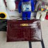 Hermes Mini pochette Alligator shiny Bordeaux Gold Hardware 22cm Full Handmade