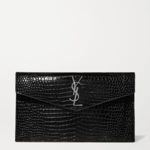 SAINT LAURENT Uptown croc-effect patent-leather pouch