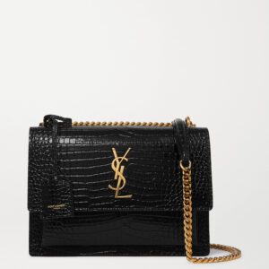 SAINT LAURENT Sunset small croc-effect patent-leather shoulder bag