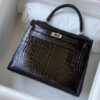 Hermes Kelly Alligator Shiny Black Silver Hardware 25cm Full Handmade