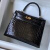 Hermes Kelly Alligator Shiny Black Gold Hardware 25cm Full Handmade