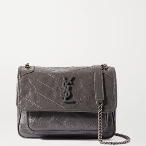 SAINT LAURENT Niki medium quilted crinkled glossed-leather