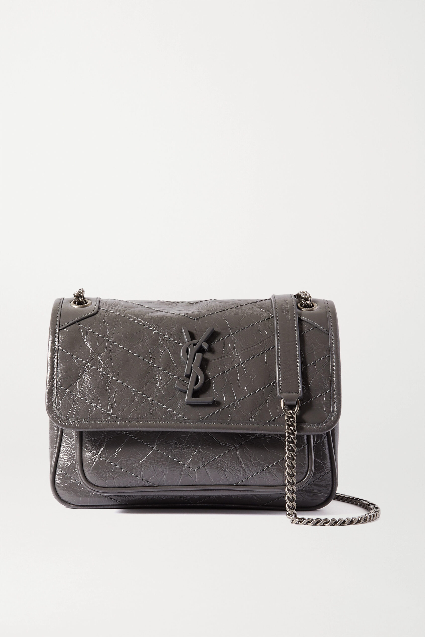 SAINT LAURENT Niki Baby mini quilted crinkled glossed-leather
