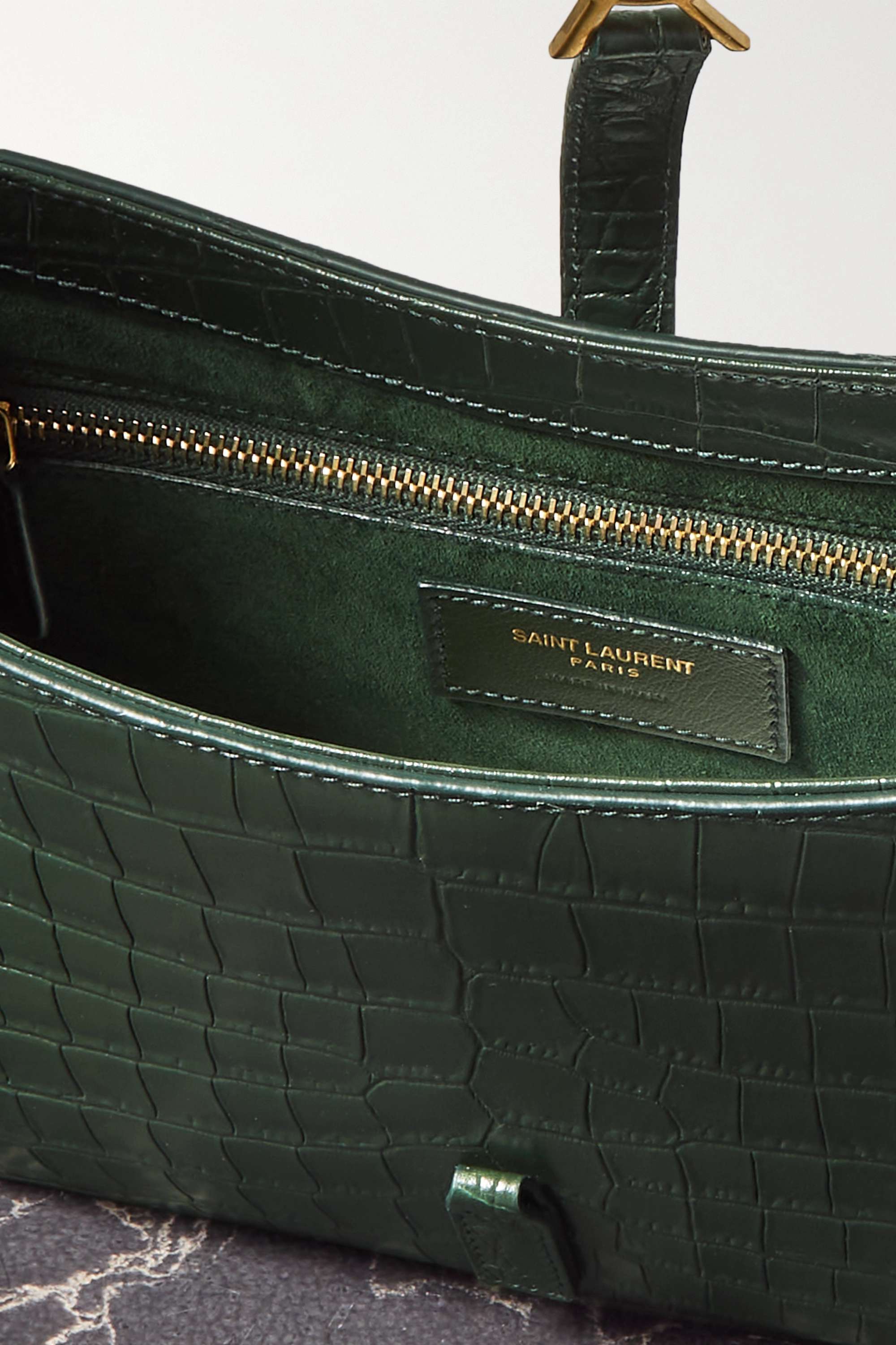 Saint Laurent Uptown Ysl-plaque Croc-effect Leather Pouch in Green